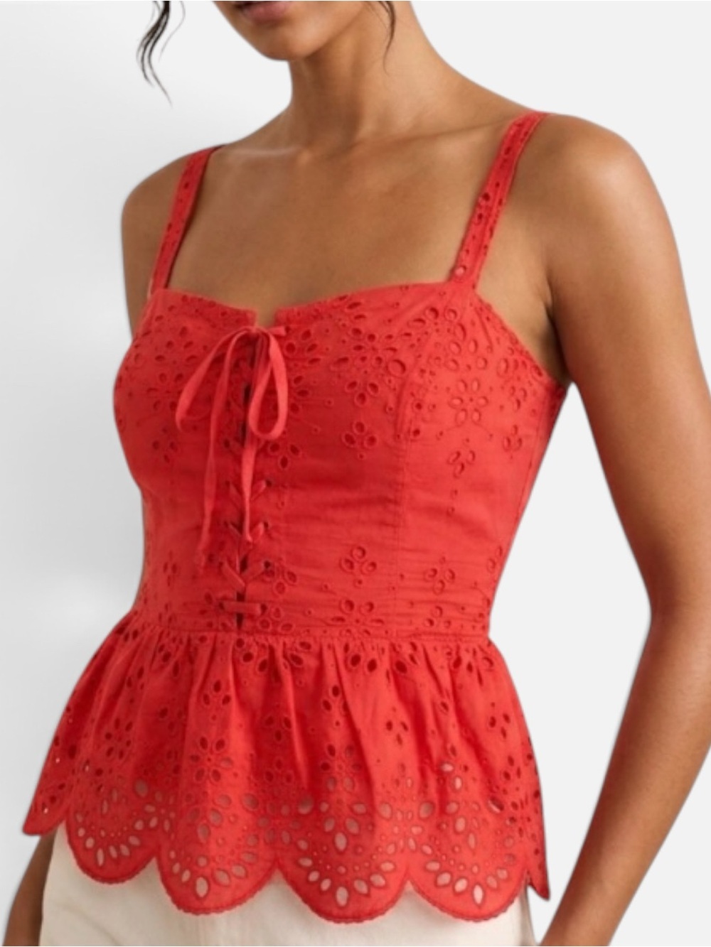 Nordstrom Cupcakes and Cashmere Eyelet Peplum Cami Top in Poppy Size M NWT